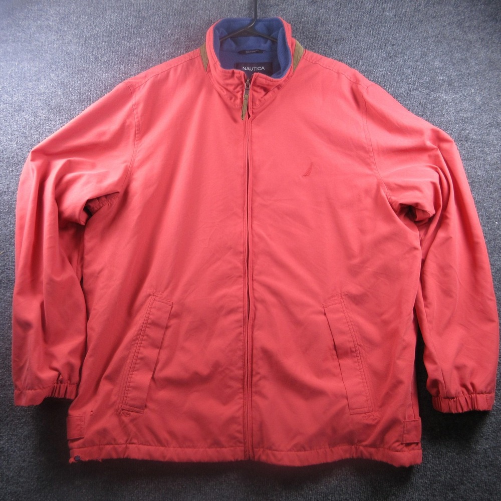 Nautica Jacket Mens XL Red Cotton Windbreaker Full Zip Lined Casual‎ Coat